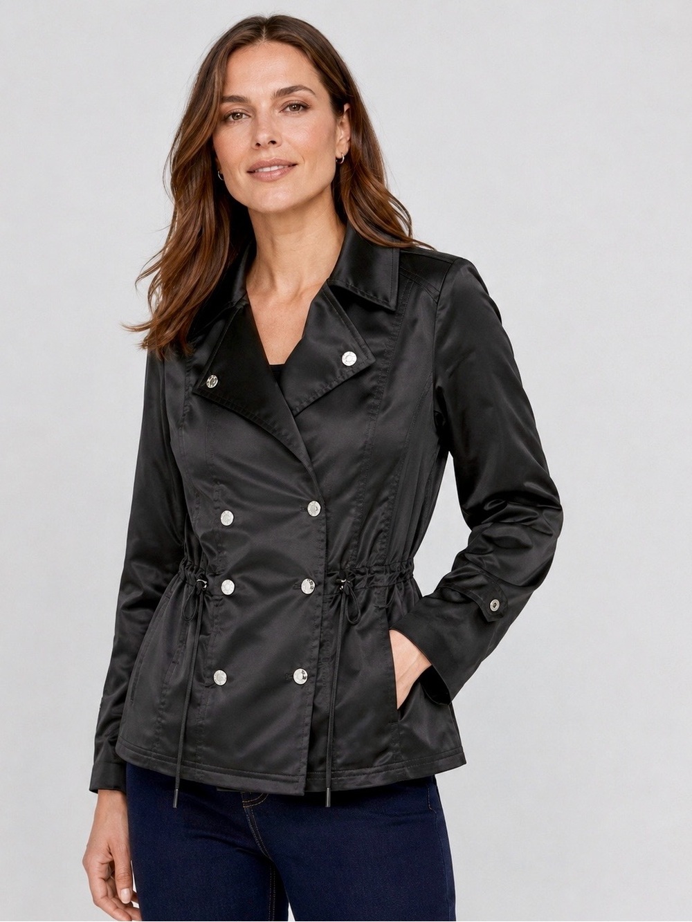 White House Black Market Satin Drape Moto Trench Jacket Size 12